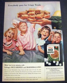 Vintage 1955 Little Kids Eating Rice Krispies Marshmallow Treat Recipe 