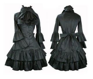 J323 ladies Victorian Lolita Gothic kimolo sleeves long black dress XS 