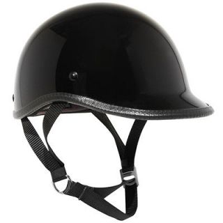   Ultra Slim Profile Fiberglass Polo Half Helmet Glossy Black Large