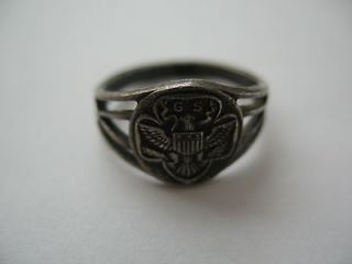 vintage sterling silver girl scout ring size 6 eagle gs