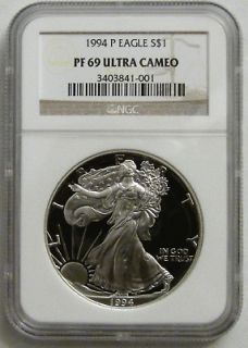 1994 P NGC PF69 PROOF AMERICAN SILVER EAGLE ONE DOLLAR COIN