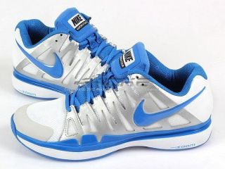 Nike Zoom Vapor 9 Tour White/Signal Blue Metallic Silver Tennis Shoes 