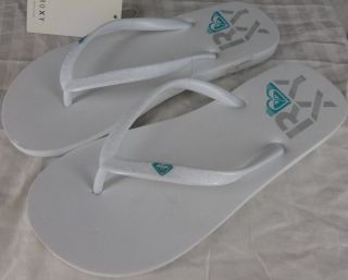 NWT Roxy Flip Flop Sandal White with Logo Graphic Grey Teal Surf 6 7 8 