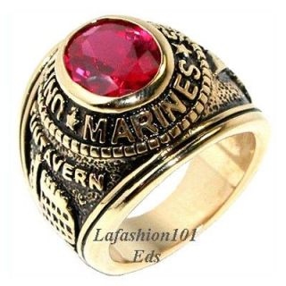 Must Have Gold Plated Simulated Ruby US Marines Mans Ring SIZE 9,10 