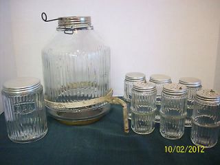 Vintage Set Mission Hoosier Sugar Jar Tea & 6 Carousel Ringed Rib 