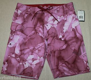 NWT RVCA MENS STAINED BOARD SHORTS SWIM TRUNKS   MAGENTA   SIZE 34