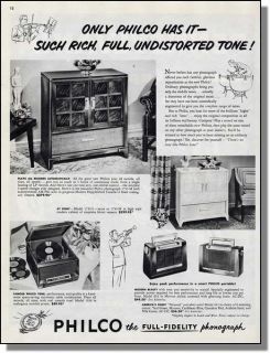 1950 philco phonograph record player print ad 