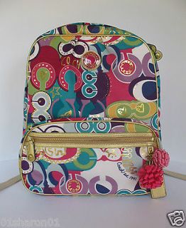 Authentic COACH SIS Print Backpack Bookbag Brass/Multicolor F19432 