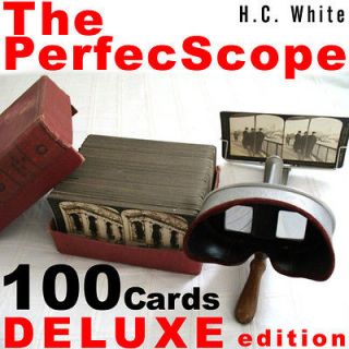White PerfecScope DELUXE EDITION StereoView Visor + 100 Cards RED 