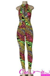   Zebra Neon Printed bodysuit jumpsuit catsuit Size Small Medium Large