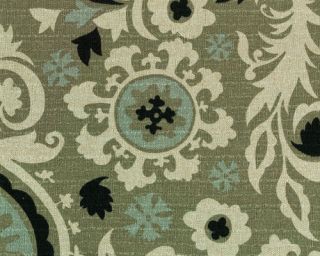 Suzani Fabric / Cotton Black Taupe Beige Suzani Upholstery or Drapery 