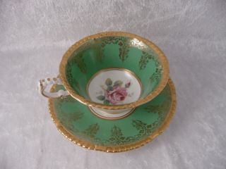 PARAGON Queen Mary Cabinet TEA CUP & SAUCER Green Bone China SIGNED 