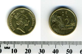  1988   2 Dollars Coin   Aboriginal Elder   Queen Elizabeth II