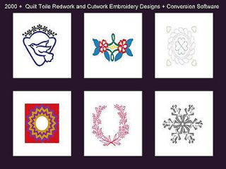 2000 + Quilt Toile Redwork and Cutwork Designs + Free Conversion 