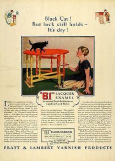 1928 Ad Pratt & Lambert 61 Floor Varnish Products Black Cat Cushman 