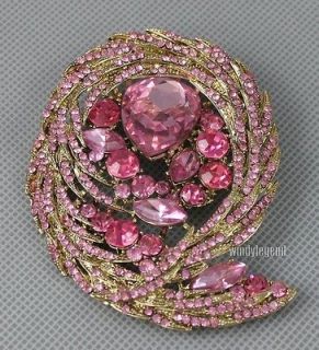 Scharmant Rose Pink Rhinestone Crystal Brooch Pin For Wedding Gift 
