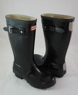 HUNTER Original Tall Glossy Rain Boots Black Boy/Girl Sz 3 M 4 F NEW