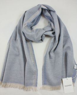 new valentino long pale blue 100 % wool logo scarf