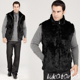 Black Real Genuine Rabbit Fur Mens Vest/Jacket/Sweater/Coat/Outwear 
