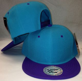 Plain Blank SNAPBACK Cyan Blue Turquoise Purple Cap Hat Two 2 Tone 