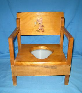 Antique 1950S WOODEN/WOOD BABY POTTY CHAIR W/Org PAN & Bunny Rabbit 