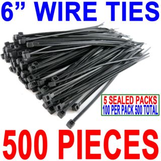 500 count black plastic 6 cable wire wrap zip ties