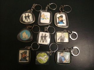 VERY RARE COLLECTION OF 9 VINTAGE KEY RING TINTIN Paris, France 60