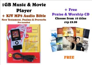 1GB Music & Movie Player+KJV  Audio Bible+FREE Praise & Worship CD 
