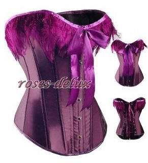 Gothic Purple Lace BOW Feather Corset Size XL dew shoulder clothing 
