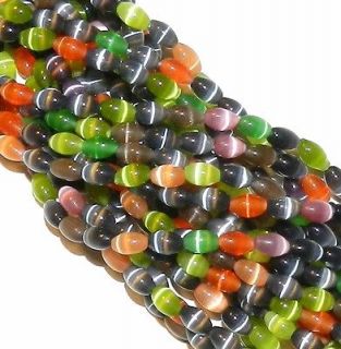 MULTI COLOR Mix Cats Eye Fiber Optic Glass 4x6mm Oval Rice Beads 16 