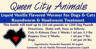 Queen City Animals Vanilla Wormer For Cats & Dogs Hookworm & Roundworm 