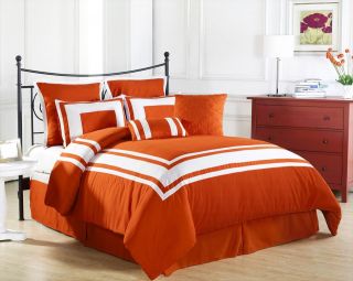   Pieces Comforter Set TANGERINE, White Stripe   QUEEN size Bedding