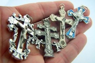   Rosary Part Crucifix Lot 2 1/4 Largest Ornate Silver Relic NR