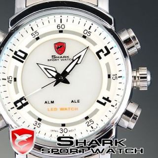 SHARK LED Digital Date Day Alarm Arrow Analog Steel Men Sport Quartz 