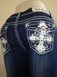   Miss Chic Crystal White Cross Rhinestone Jeans Size 9 Sexy HOT Buy Me