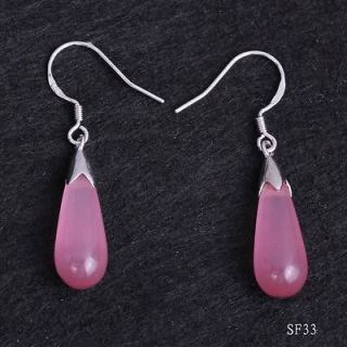   925 Sterling Silver Cat Eye Glass Beads Dangle Earring Eardrop SF33 F