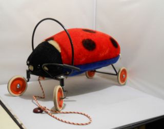 1950s Steiff Red Lady Bug Pull and Riding Toy, Nice Condition