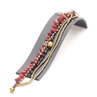 Red coral bead brass gold bell ankle bracelet anklet by 81stgeneration