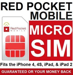 red pocket mobile micro sim card at t network gsm