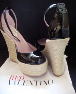 RED VALENTINO BLACK PATENT LEATHER PLATFORM WEDGE SHOES SIZE 6 EUR 39 