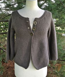   PEOPLE DARK TAUPE 3 BUTTON CARDIGAN SWEATER 3/4 PUFF SLEEVES NWT SZ XS