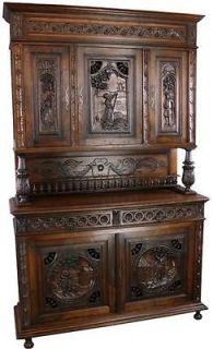   CHESTNUT HIGHLY CARVED FRENCH BRITTANY STYLE BUFFET SERVER HUTCH