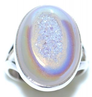   Pearl White Druzy Gem, 925 Sterling SILVER Rings Ring; M, N, O, P