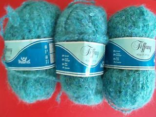 Phentex Tiffany brushed wool blend fashion yarn, Lagoon, lot of 3 