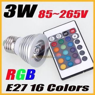 3W RGB IR Remote 16 Color changing LED E27 85v 265v Spot Light bulb 