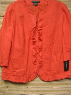   Plus Size Jacket~NWT~1X 2X 3X~Orange~Ruff​le Front~3/4 Sleeves~Lined