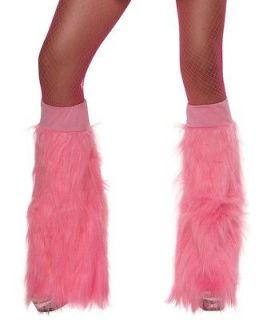 Neon Pink Monster Fur Furry Flare Leg Warmers Boot Top Covers