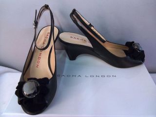Sacha London Gabi Peep toe Wedge Sandal Black Leather MSRP $125