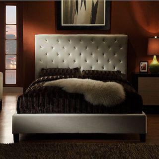 High Profile Tufted Contemporary Queen Taupe Fabric Platform Bed Frame