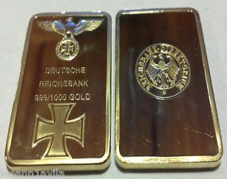   GERMAN .999 PURE 24K GOLD LAYERED 3RD REICH IRON WWI WWII BULLION BAR